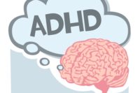 cartoon brain with a thought bubble that says ADHD